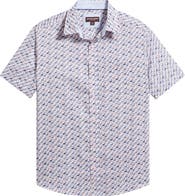 Johnston & Murphy Logan Flamingo Print Short Sleeve Cotton Blend Button-Up Shirt