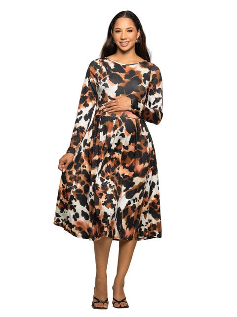 Long Sleeve Midi Dress in Animal Print