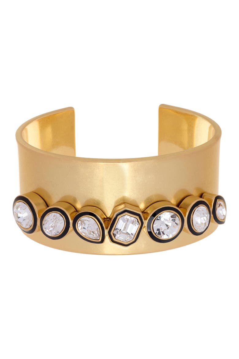 Cressida Crystal & Enamel Cuff Bracelet, Main, color, GOLD TONE / CLEAR / BLACK
