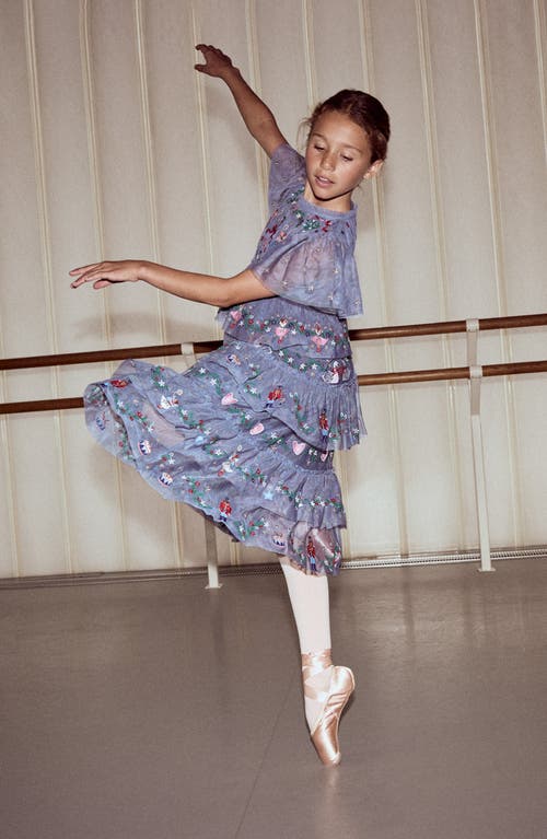 Mini Boden Kids' Embroidered Tiered Tulle Party Dress In Purple