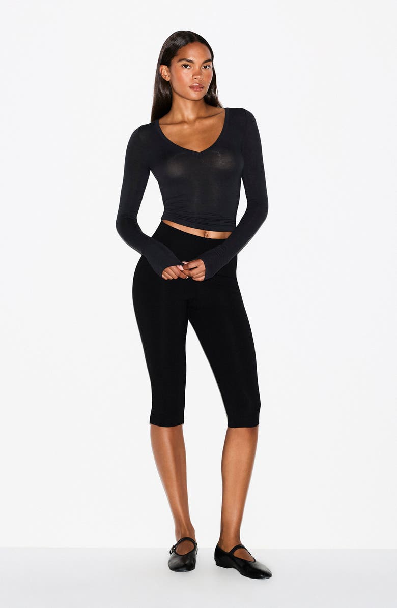 SKIMS Long Sleeve V-Neck T-Shirt, Alternate, color, Onyx