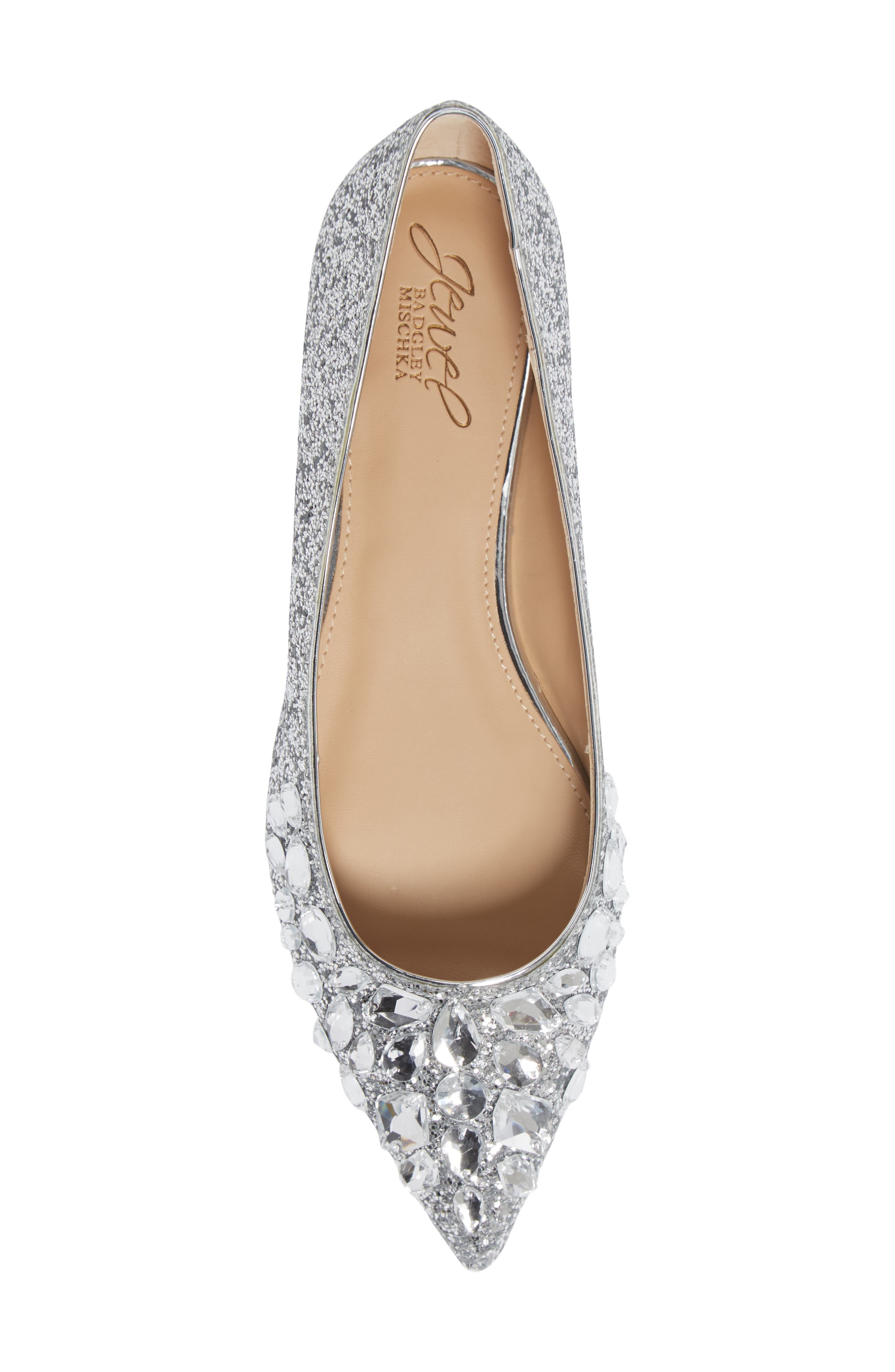Ulanni Embellished Pointed Toe Glitter Flat, Alternate, color, SILVER METALLIC GLITTER