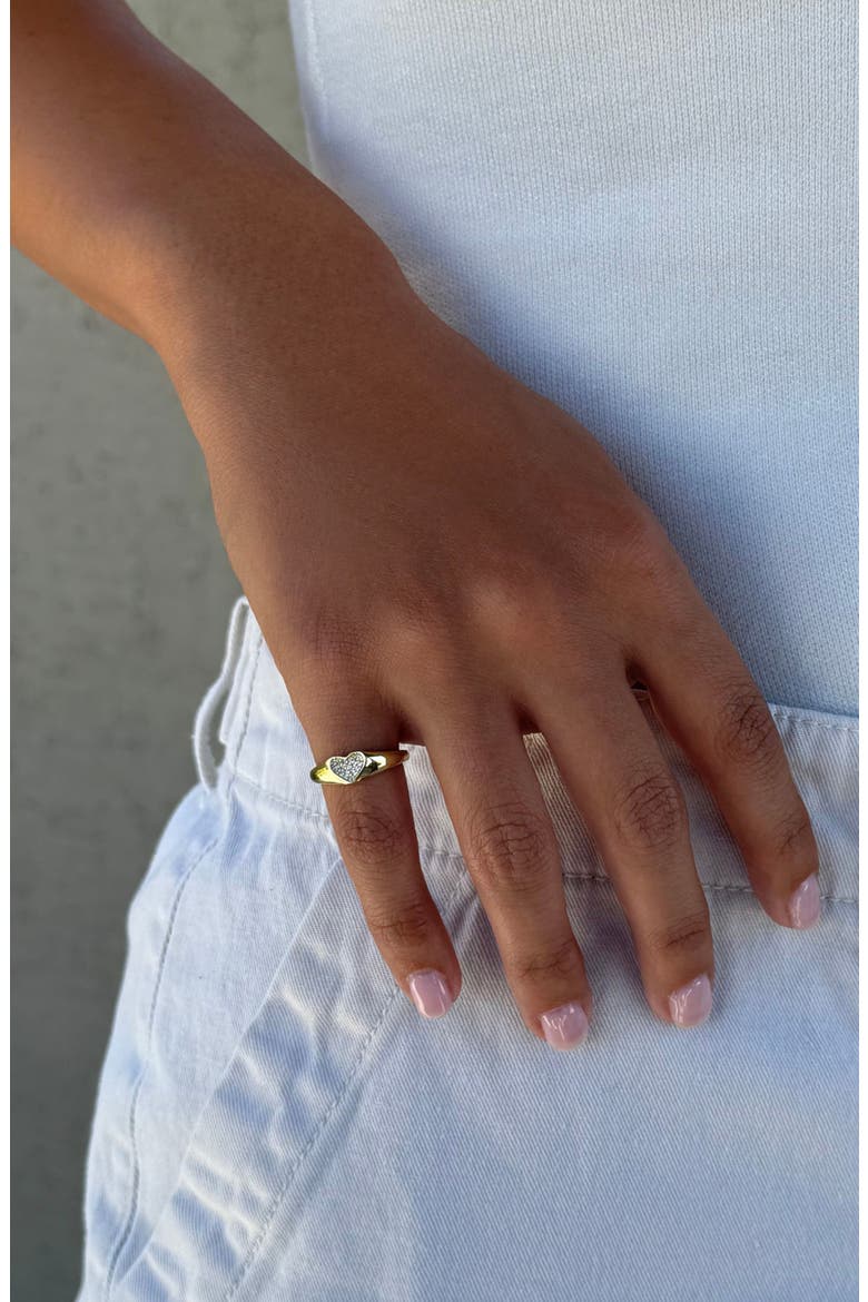 Pavé CZ Heart Signet Ring, Alternate, color, GOLD