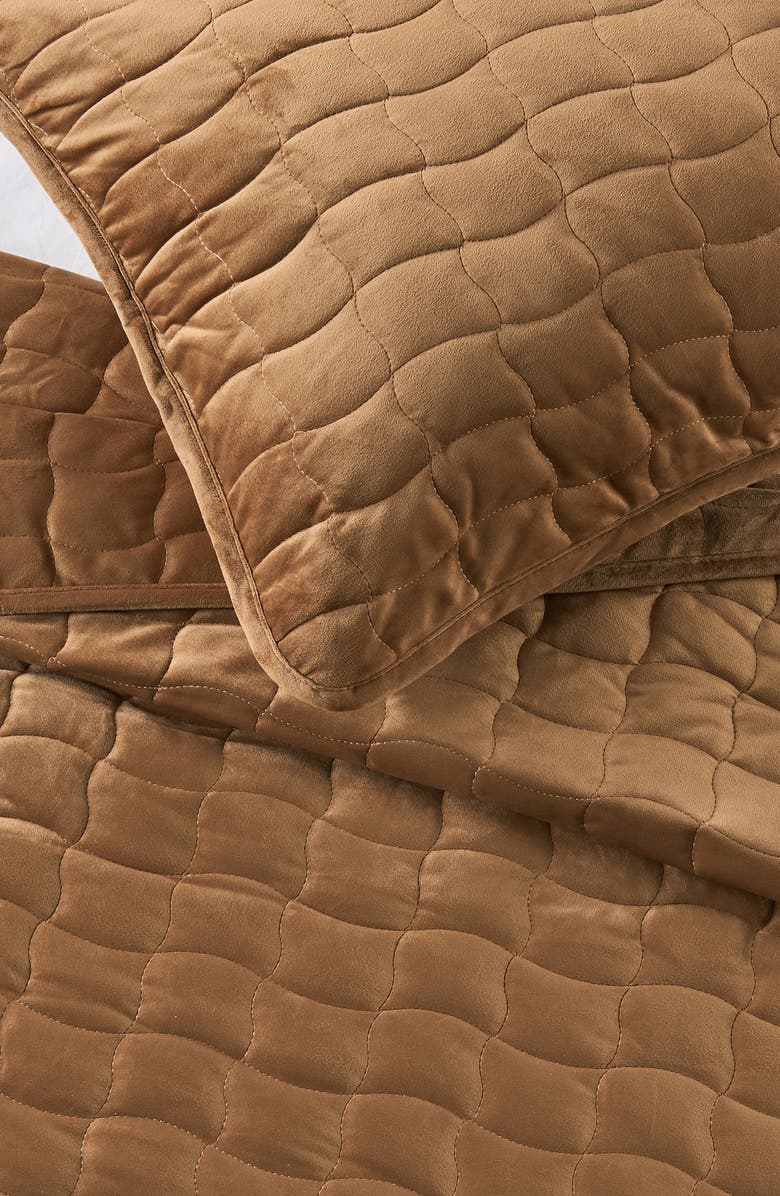 Woven & Weft Velvet Box Stitch Quilt Set, Alternate, color, Cognac