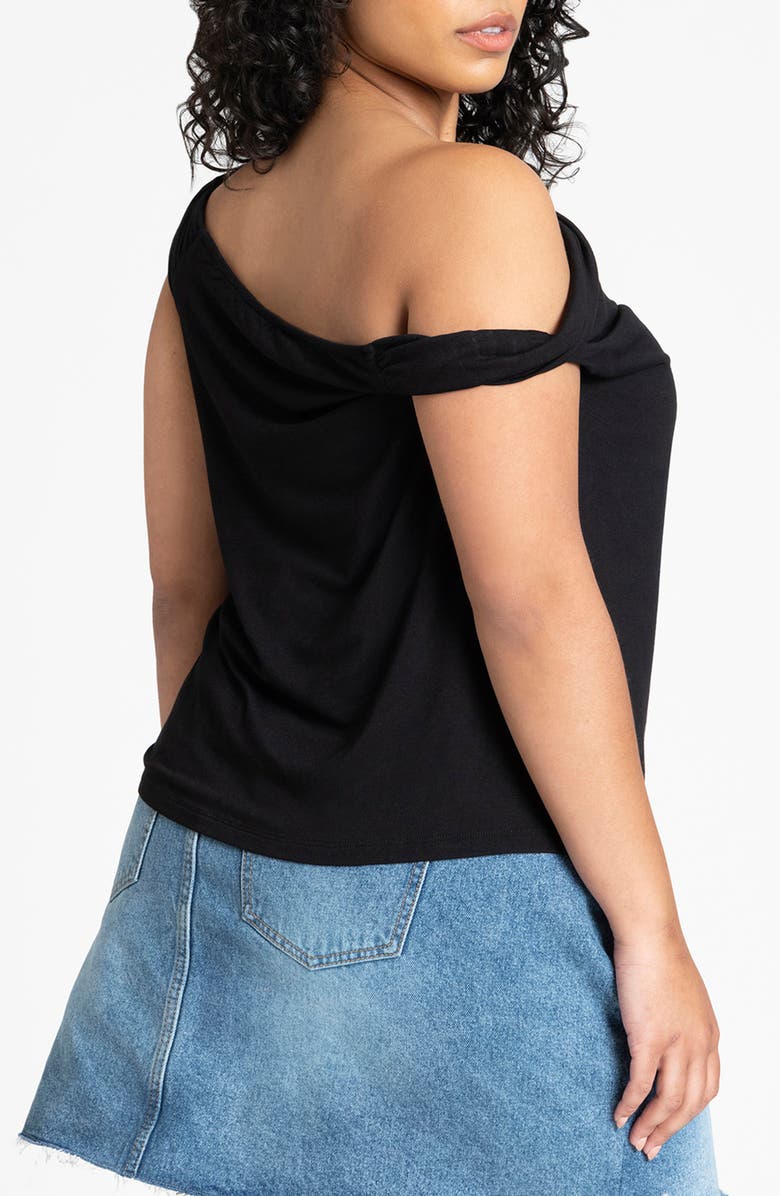 ELOQUII Twist Sleeve One Shoulder Top, Alternate, color,