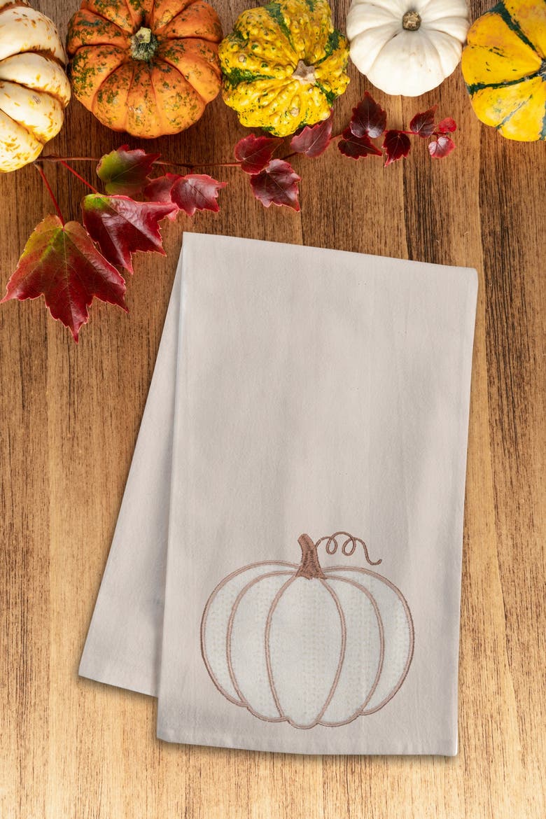 Cable Knit Pumpkin 100% Cotton Flour Sack Kitchen Dishtowel, Alternate, color, White
