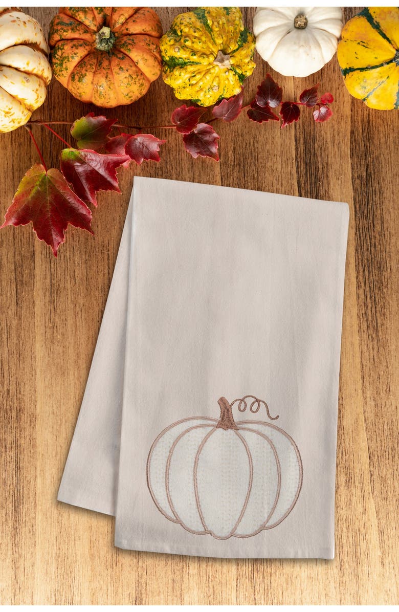 C&F Home Cable Knit Pumpkin 100% Cotton Flour Sack Kitchen Dishtowel, Alternate, color, Off-White