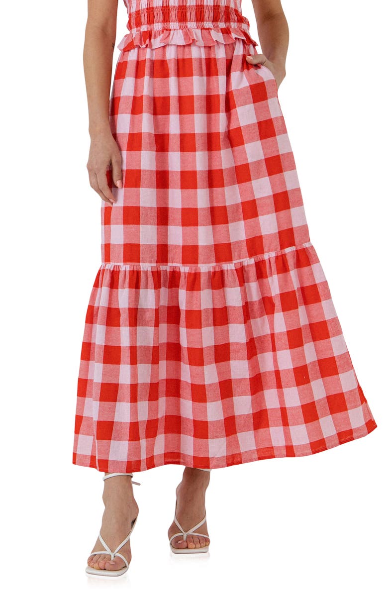 English Factory Gingham Cotton Midi Skirt, Main, color, 