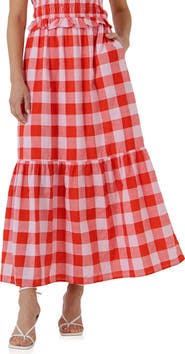 English Factory Gingham Cotton Midi Skirt