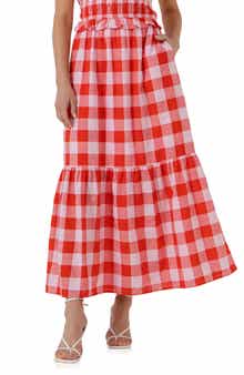 English Factory Gingham Cotton Midi Skirt
