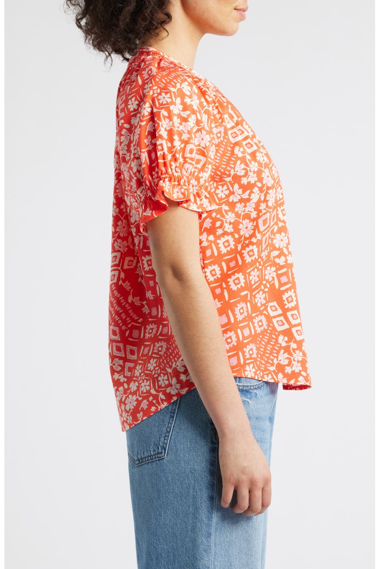 Print Puff Sleeve Top, Alternate, color, PAPAYA PUNCH MULTI
