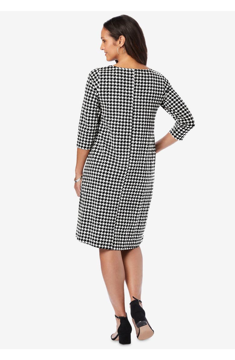 Jessica London Stretch Cotton Boatneck Shift Dress, Alternate, color, White Houndstooth