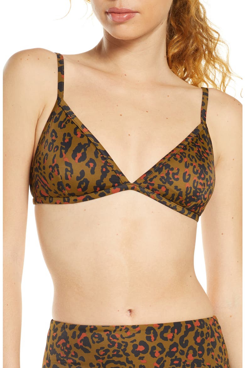 Second Wave Bralette Bikini Top, Main, color, CORD LEOPARD ASPARAGUS