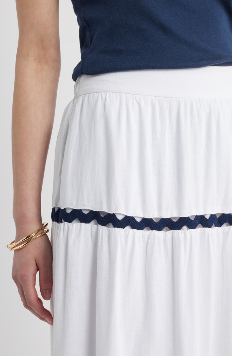 Caslon<sup>®</sup> Rickrack Trim Linen Blend Tiered Maxi Skirt, Alternate, color, White