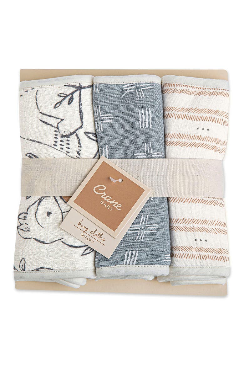 3-Pack Cotton Baby Burp Cloth Set, Alternate, color, MULTI