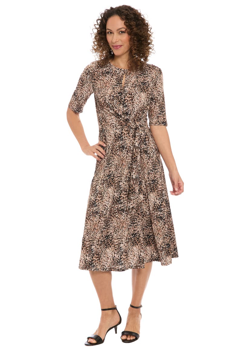 Side Tie Jersey Midi Dress, Alternate, color, BLACK/ BROWN