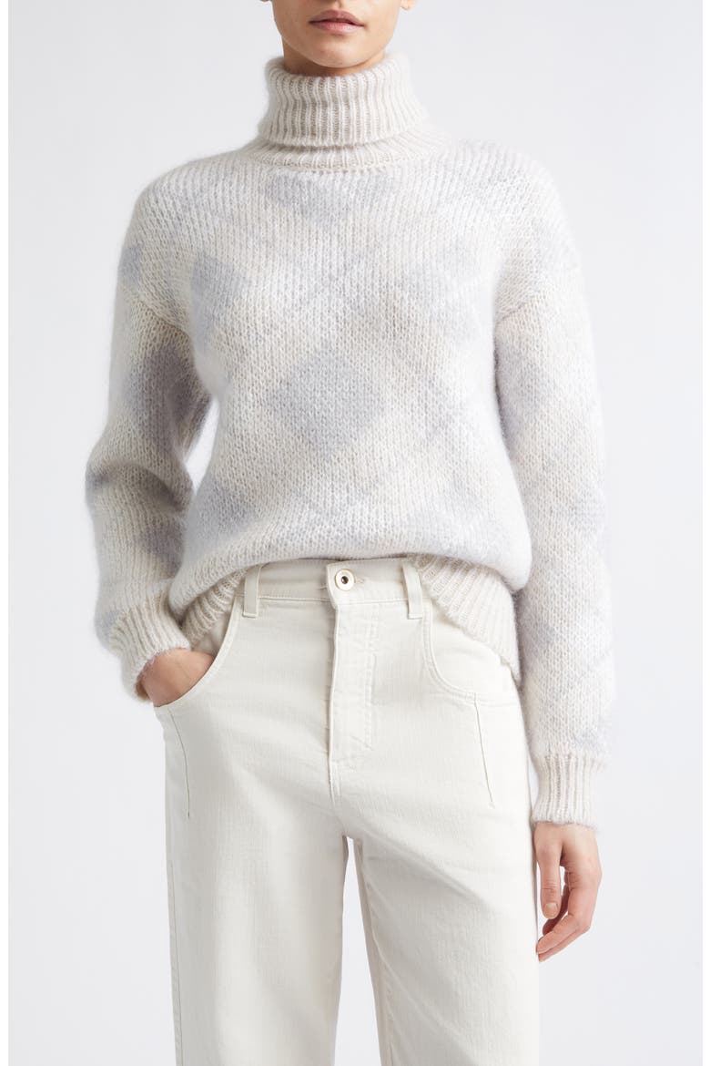 Argyle Mohair & Silk Turtleneck Sweater, Main, color, 150-01 CREAM WHITE