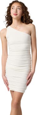Un Deux Trois One Shoulder Ruched Dress in Longer Length