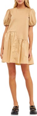 English Factory Puff Shoulder Mixed Media Minidress