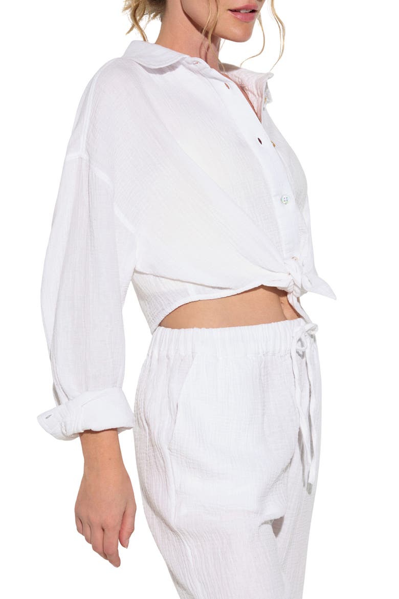 Inner Gaze Willow Crop Cotton Gauze Button-Up Shirt, Alternate, color, WHITE
