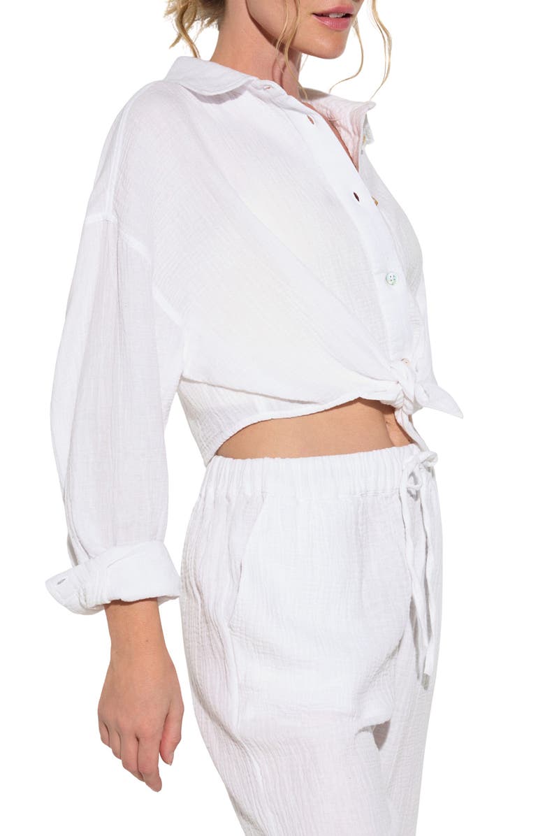 Spiritual Gangster Inner Gaze Willow Crop Cotton Gauze Button-Up Shirt, Alternate, color, White