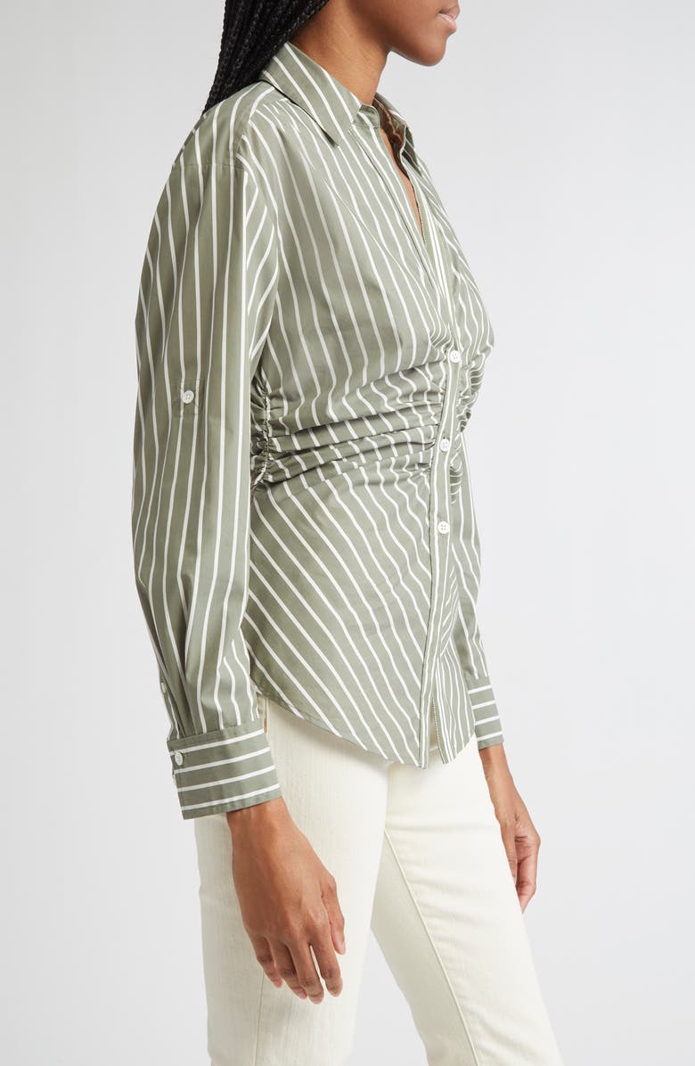 Veronica Beard Devra Stripe Ruched Cotton Blend Button-Up Shirt, Alternate, color,