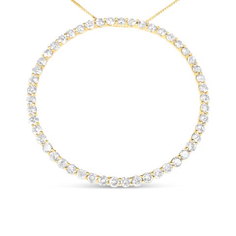10K Yellow Gold Plated Silver 4 Cttw Diamond Circle Hoop 18" Pendant Necklace