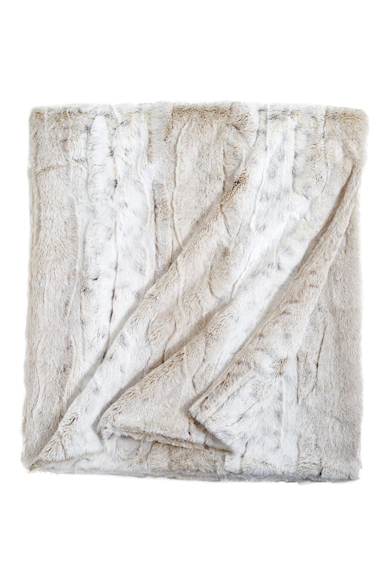 Snow Leopard Print Faux Fur Throw Blanket, Main, color, IVORY