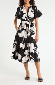 SUGARLIPS Shadow Floral Cora Button-Up Cotton Midi Dress
