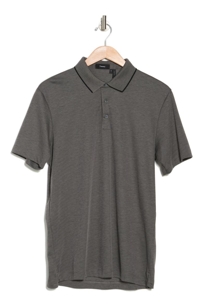 Button Front Polo, Alternate, color, STONE GREY/ BLACK