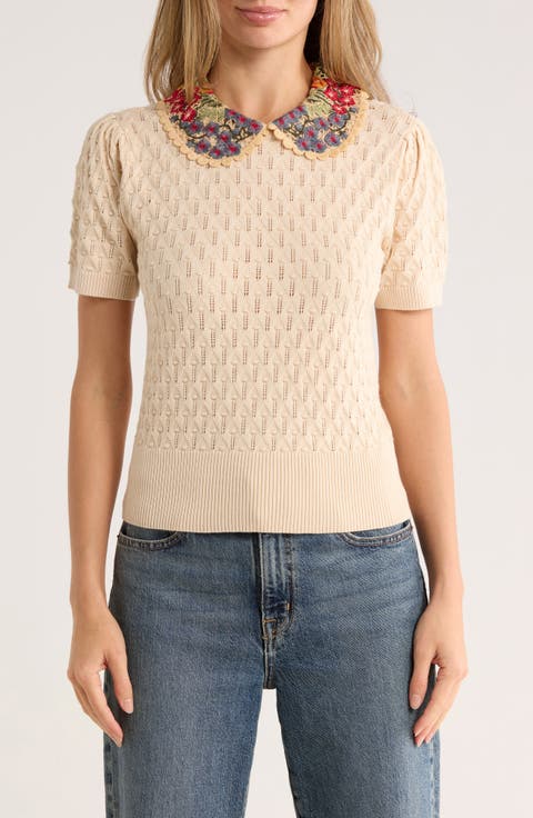 Enya Rosebud Collared Short Sleeve Sweater