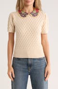 Love By Design Enya Rosebud Collared Short Sleeve Sweater