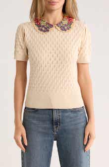 Love By Design Enya Rosebud Collared Short Sleeve Sweater