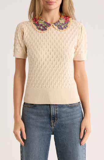 Love By Design Enya Rosebud Collared Short Sleeve Sweater