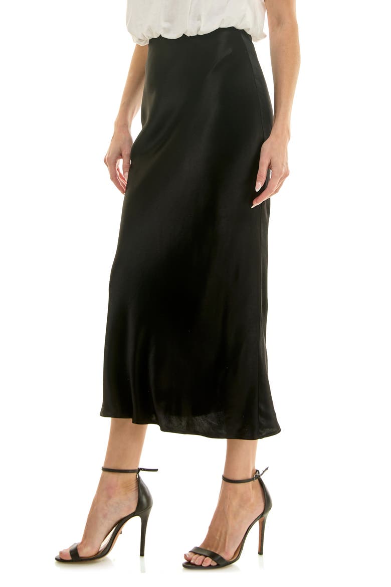 Bias Cut Satin Maxi Skirt, Alternate, color, BLACK
