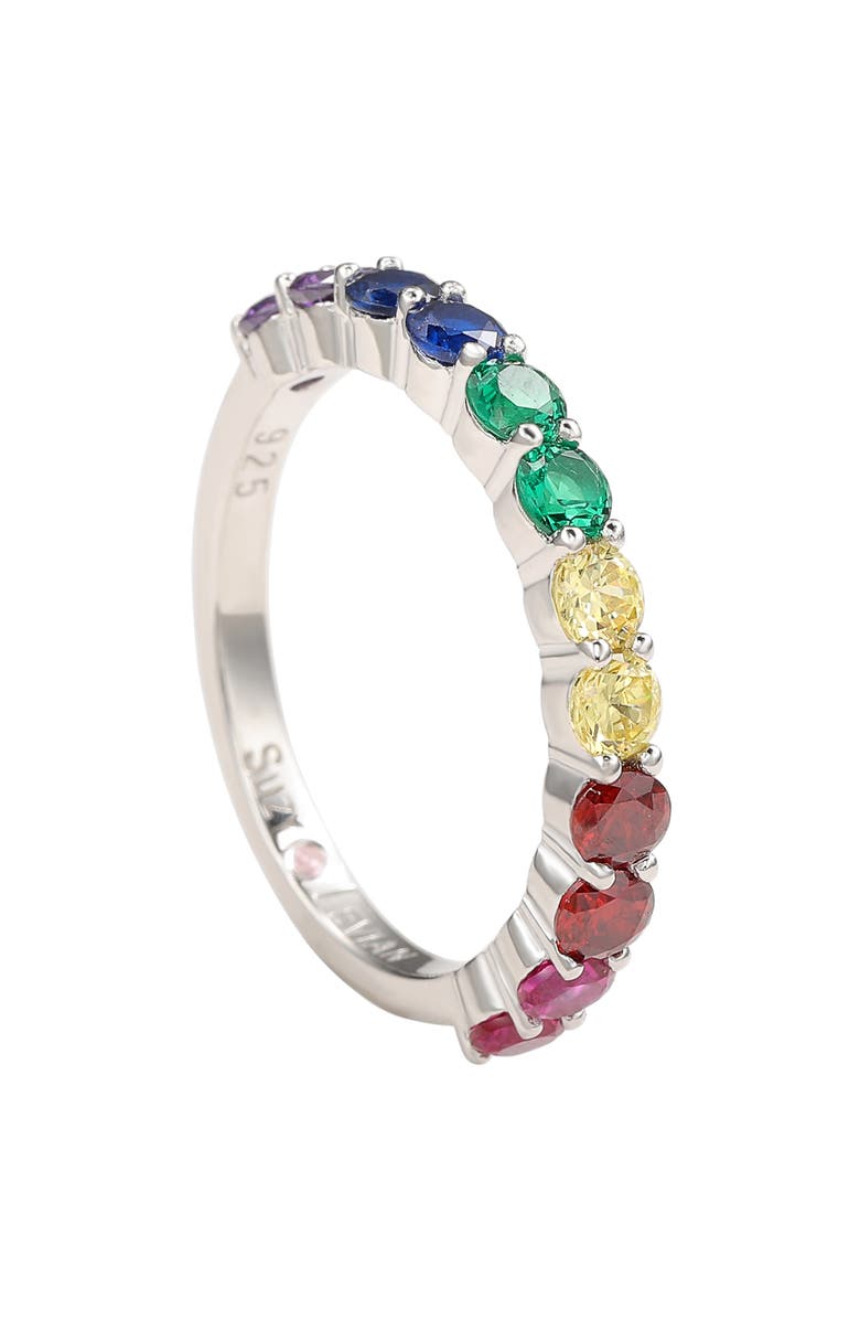 SUZY LEVIAN Sterling Silver Rainbow Cubic Zirconia Half Band Ring, Alternate, color, Rainbow
