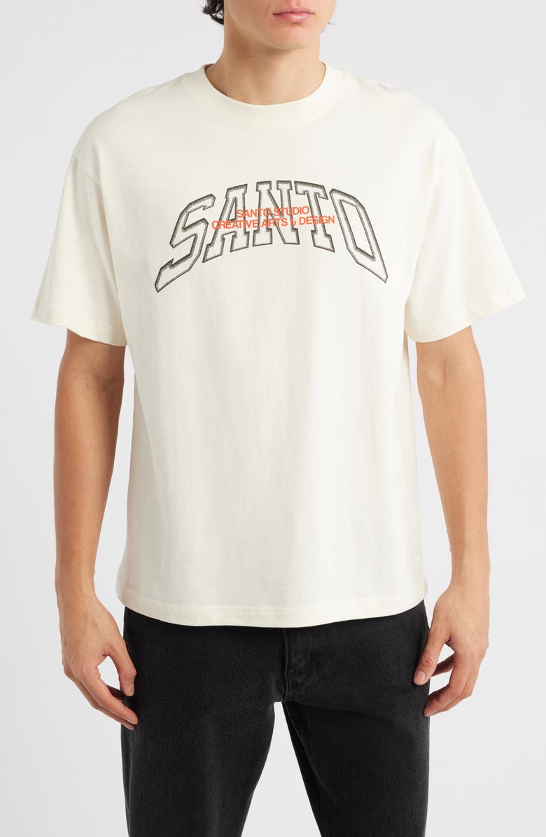 SANTO STUDIO Creative Arts Logo Cotton Graphic T-Shirt, Main, color, Cream