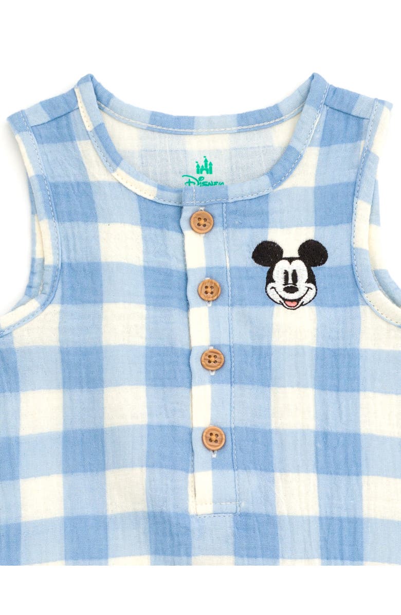 Disney Mickey Mouse Baby Boys' Cotton Gauze Sleeveless Shorty Romper, Alternate, color, Light Blue Mickey