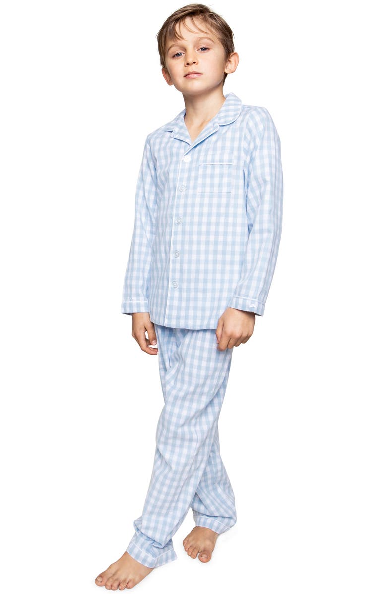Petite Plume Gingham Check Two-Piece Pajamas, Main, color, Blue