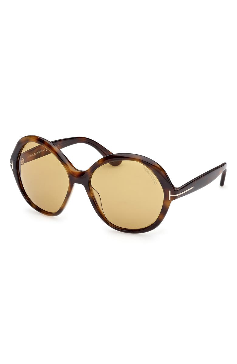 TOM FORD Annabelle 60mm Gradient Round Sunglasses, Alternate, color, Shiny Dark Havana/ Eco/ Vicuna