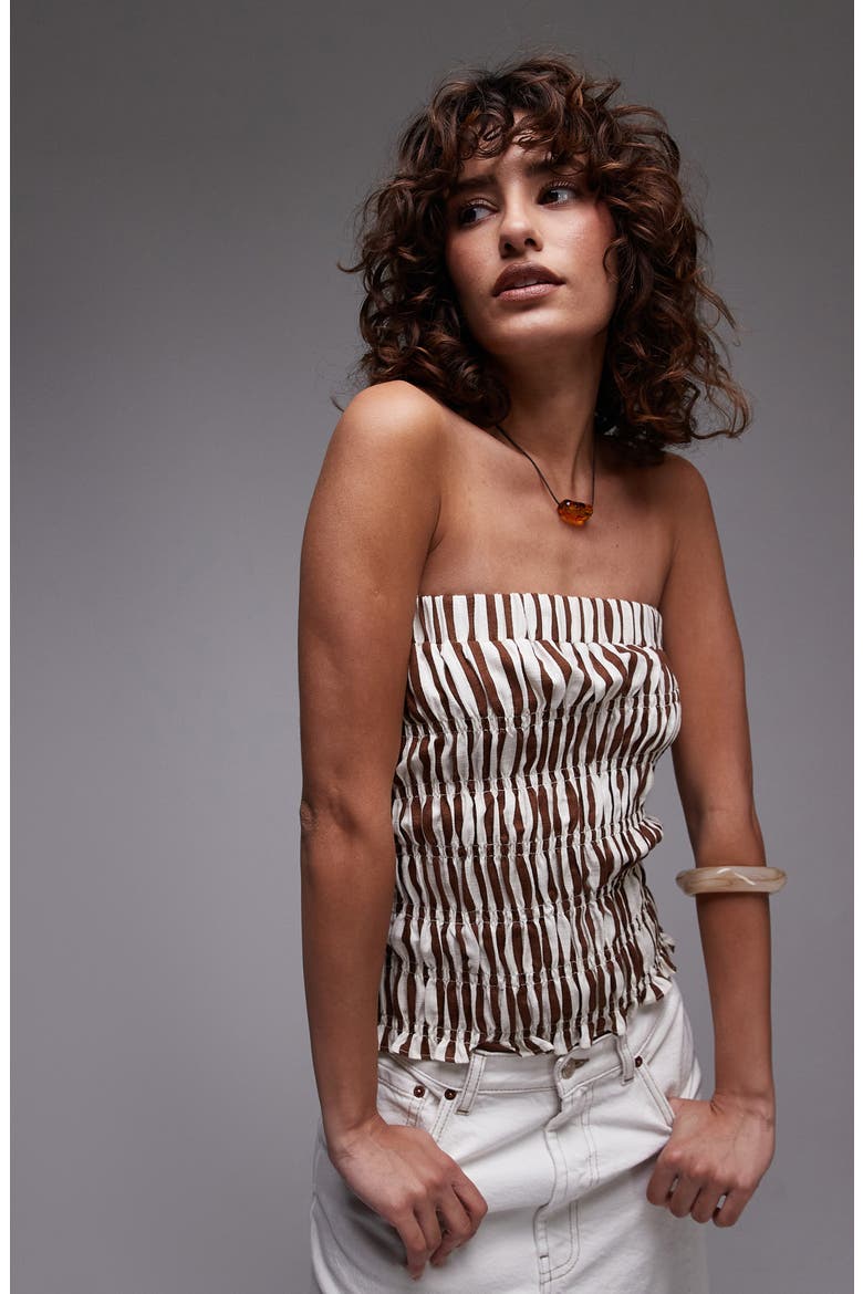 Shirred Strapless Top, Alternate, color, IVORY