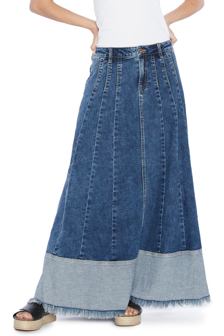 Let's Go Colorblock Denim Maxi Skirt, Main, color, PREP BLUE DARK