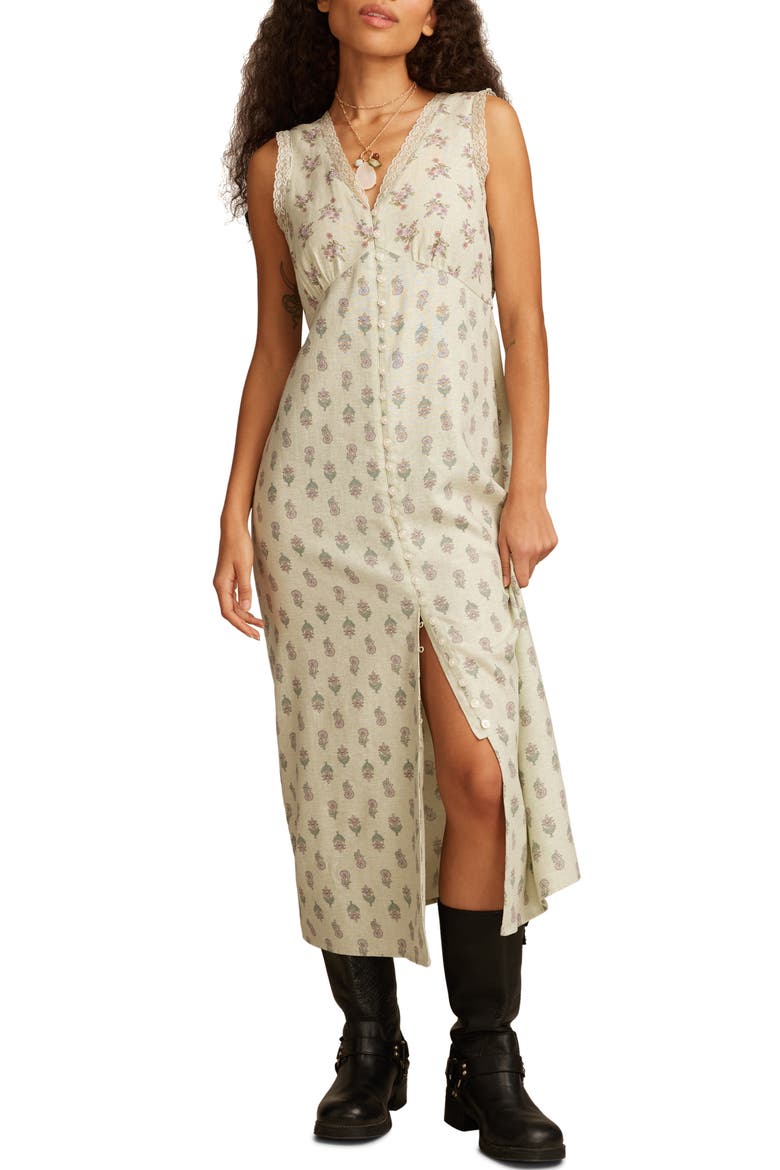 Floral Linen Blend Dress, Main, color, SAGE MULTI