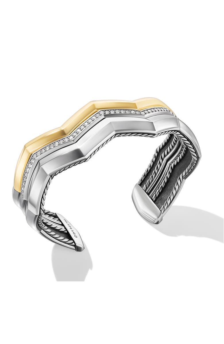 David Yurman Stax Zigzag Three-Row Cuff Bracelet in Sterling Silver, 17.4mm, Alternate, color, Sterling Silver/ Yellow Gold