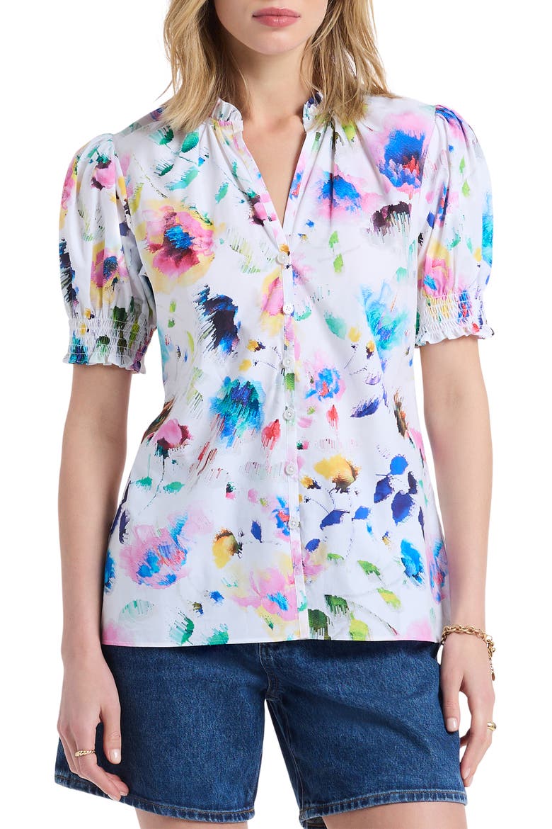 Mila Short Sleeve Woven Shirt, Main, color, WHITE MULTI
