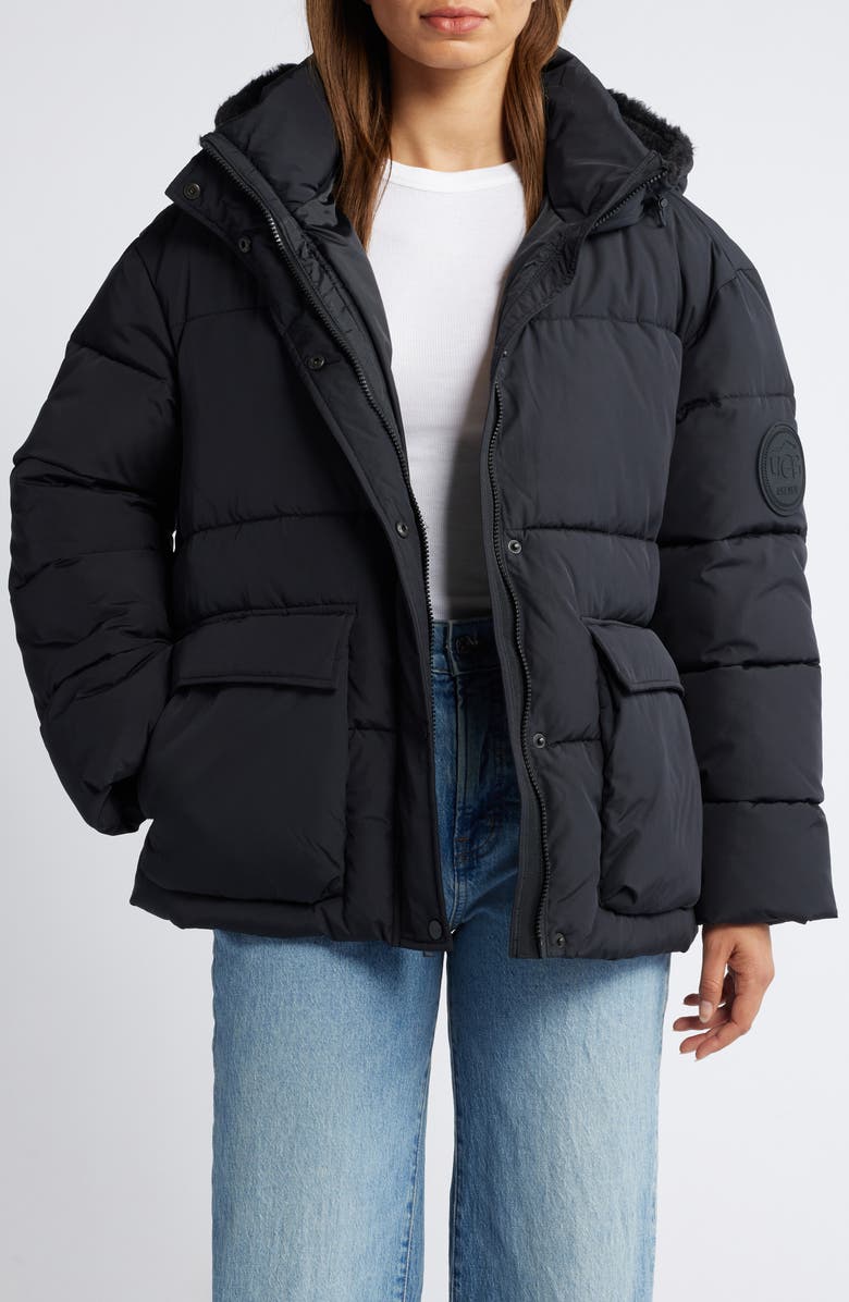 UGG<sup>®</sup> Kennedy Water Resistant Hooded Puffer Jacket, Alternate, color, Black