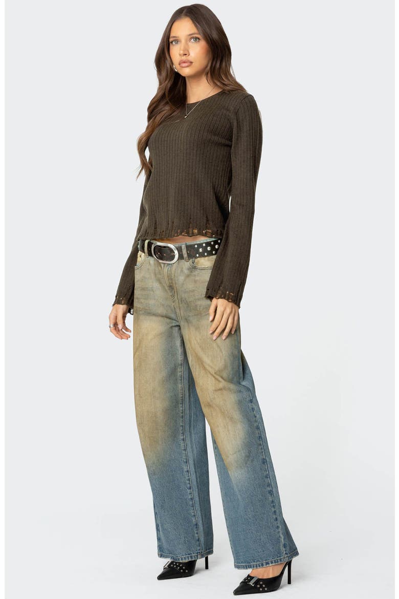 Distressed Rib Sweater, Alternate, color, OLIVE