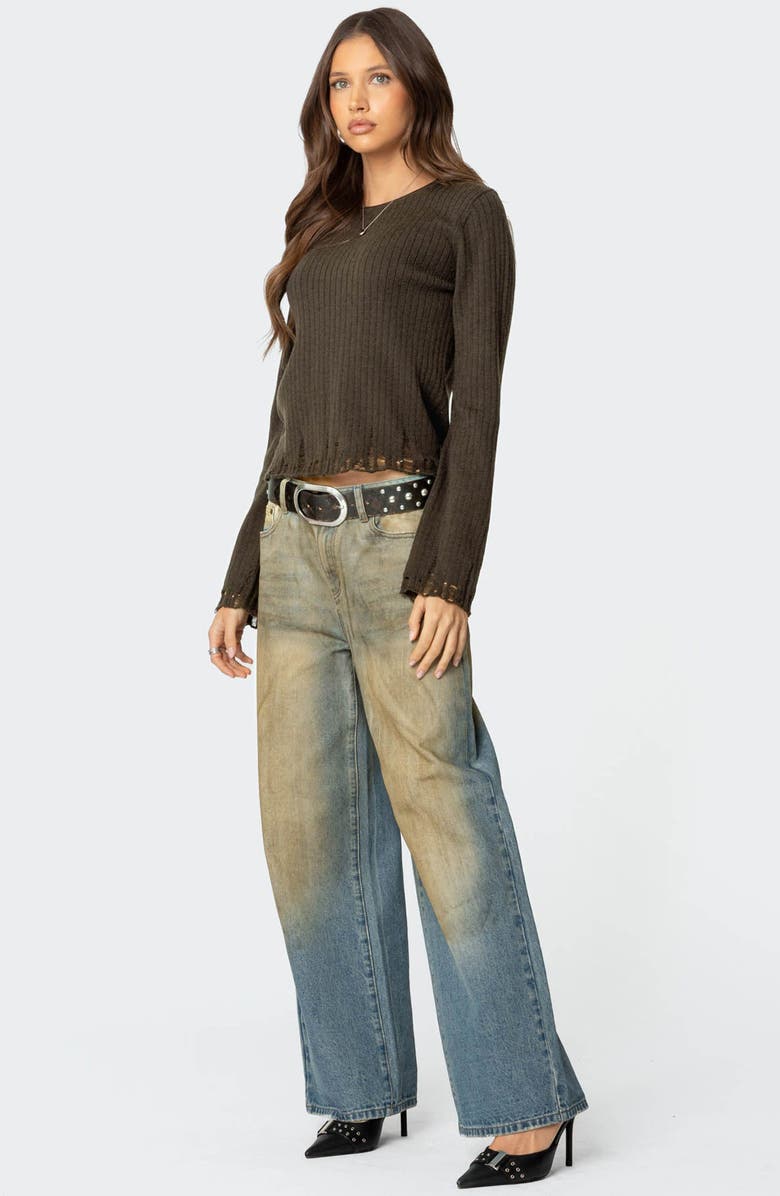 EDIKTED Distressed Rib Sweater, Alternate, color, Olive