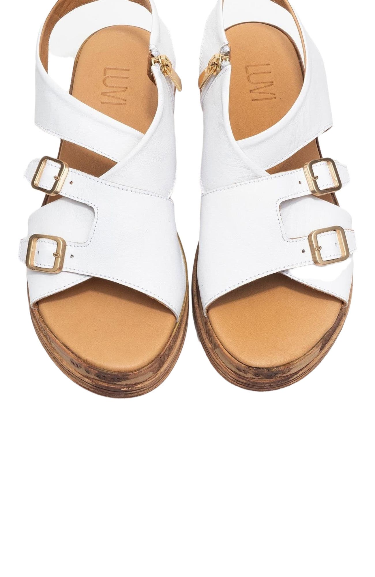 Forever & Always Shoes Levine Leather Buckled Side-Zip Sandal, Alternate, color, White Leather