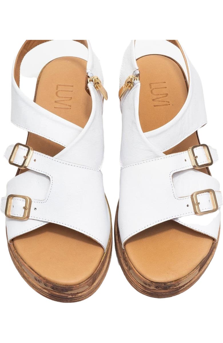 Forever & Always Shoes Levine Leather Buckled Side-Zip Sandal, Alternate, color, White Leather